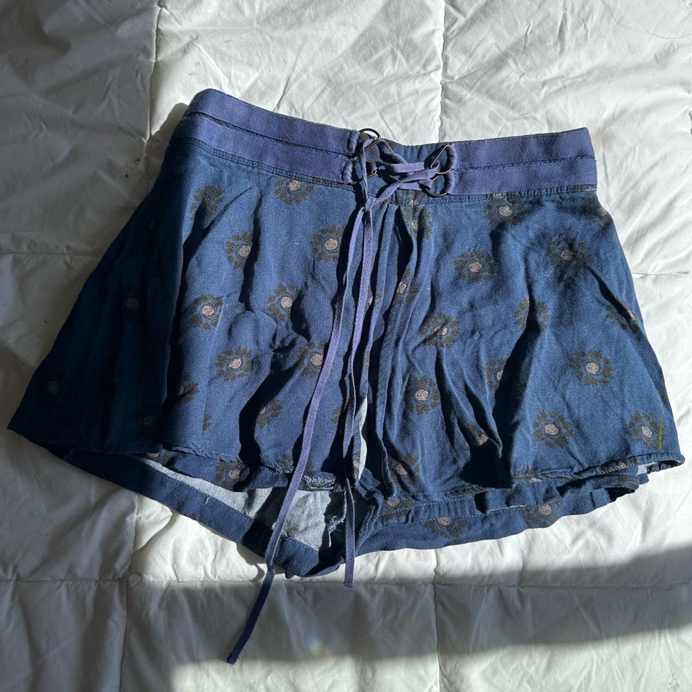 Blue Patterned Lace-Up Boho Skort
